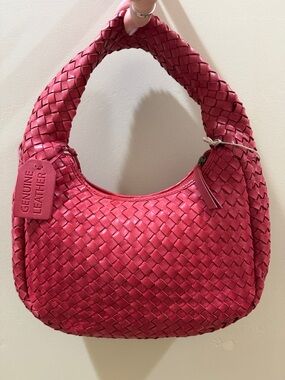 GLB | Red Vintage Look Woven Leather Hobo Bag